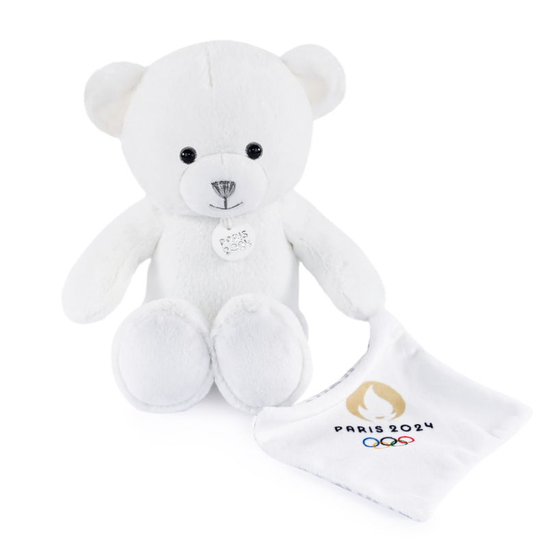  - peluche ours blanc avec j.o. paris 2024 - 25 cm 